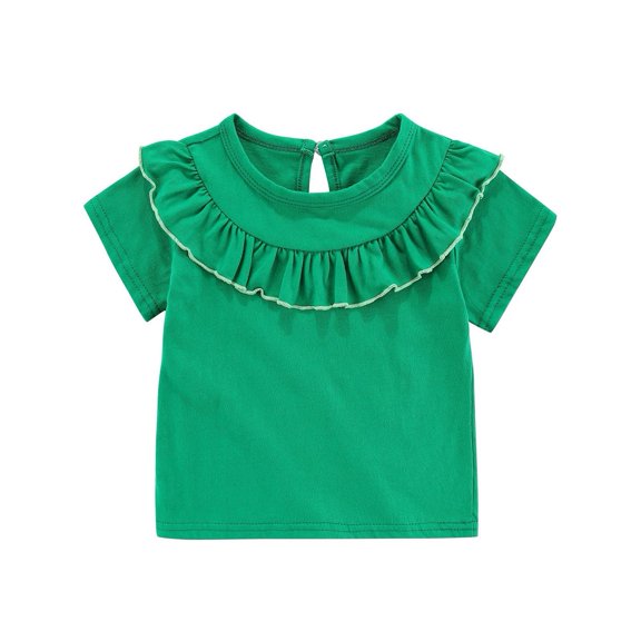 XBASW 2-10T Girls Short Sleeve T-Shirt for Baby Kids Ruffled Cotton Casual Tops Toddler Solid Color Summer Tees for Girls