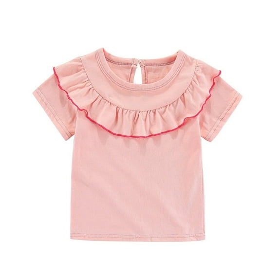 XBASW 2-10T Girls Short Sleeve T-Shirt for Baby Kids Ruffled Cotton Casual Tops Toddler Solid Color Summer Tees for Girls