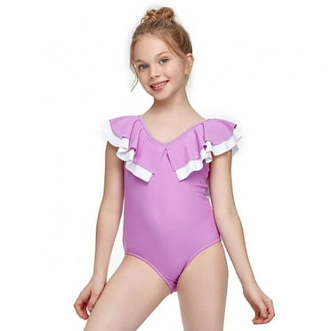 XBASW 2-12T Girls One Piece Swimwear Princess Beach Sets Summer Bikini Bathing Suits Solid Color Ruffled Swimsuits for Toddler Kids Baby