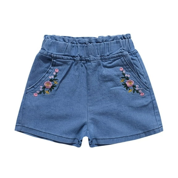 XBASW 2-7T Girls Embroidery Jeans Shorts for Kids Baby Summer Elastic Waist Denim Shorts Pants