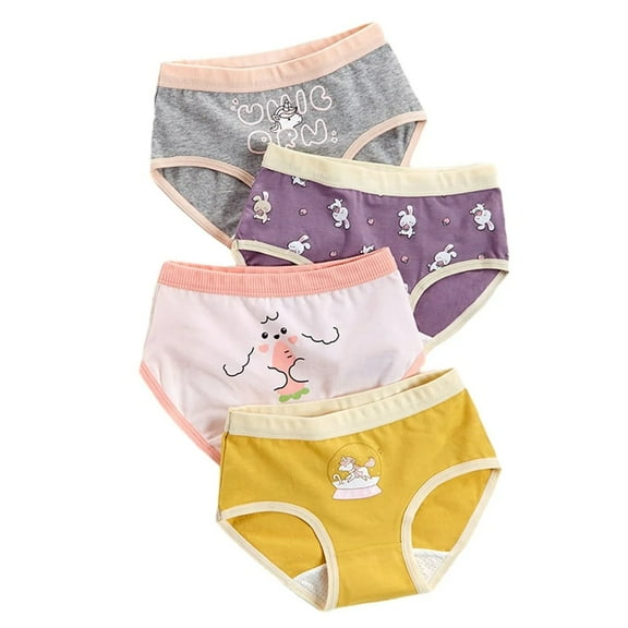 XBASW 2-9 Years Kids Girls' Soft Underwear Baby Cotton Breathable Briefs Comfort Print Briefs Toddler Undies Triangle Shorts Pack of 4