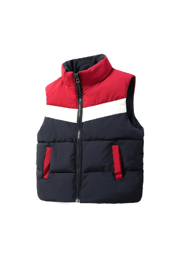 3-10Y Girls Boys Puffer Cotton Vest Stand Collar Sleeveless Jacket Varsity Style Color Blocking Waistcoat for Toddler Kids