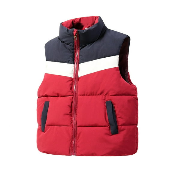 XBASW 3-10Y Girls Boys Puffer Cotton Vest Stand Collar Sleeveless Jacket Varsity Style Color Blocking Waistcoat for Toddler Kids