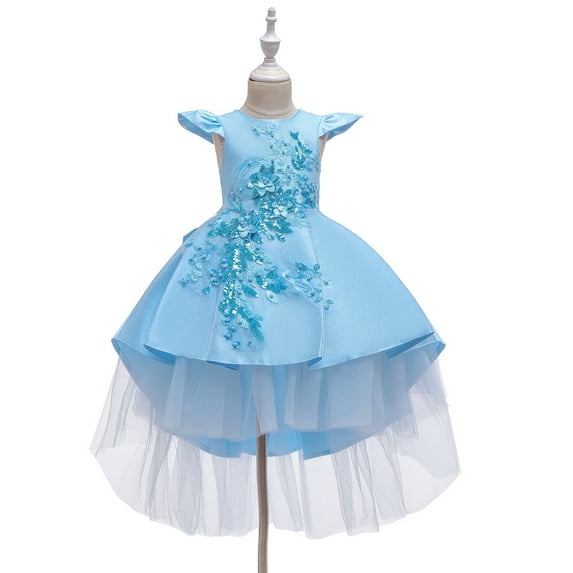 XBASW 3-12T Flower Girl Dress for Toddler Kids Tulle Formal Trailing Princess Dresses Birthday Party Wedding Formal Gown for Baby