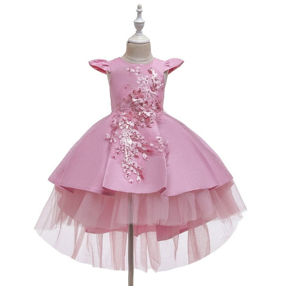 XBASW 3-12T Flower Girl Dress for Toddler Kids Tulle Formal Trailing Princess Dresses Birthday Party Wedding Formal Gown for Baby