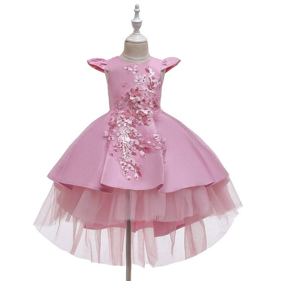 XBASW 3-12T Flower Girl Dress for Toddler Kids Tulle Formal Trailing Princess Dresses Birthday Party Wedding Formal Gown for Baby