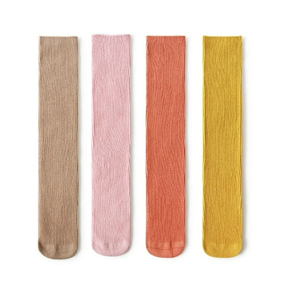 XBASW 3-12Y Girls Boys Knee High Socks for Kids Baby Cotton Thigh High Socks Anti Skid Compression Socks for Spring Fall( 4 Pairs)