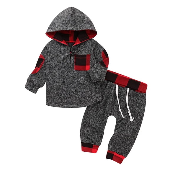 XBASW 3M-3T Baby Boys Sweatsuit Clothes Set Infant Boys Spring Fall Plaid Sweatshirt with Pocket Hoodie Tops   Jogger Pants 2PCS Outfit