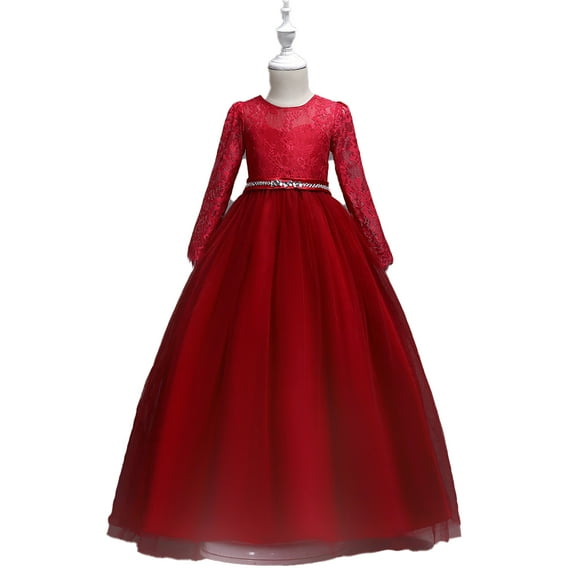 XBASW 4-14T Flower Girl Lace Dress for Toddler Kids Tulle Princess Dresses Birthday Party Wedding Formal Gown for Girls