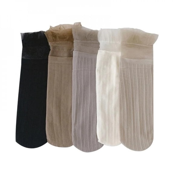 XBASW 5 Pairs Baby Kids Girls Socks Mid Tube Stockings Girls Solid Color Mesh Lace Long Sock for 3-9 Years