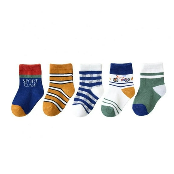 XBASW 5 Pairs Boys Girls Socks Sports Cotton Socks Soft Breathable Printing Socks for Newborns Toddlers Kids Baby 1-12Y