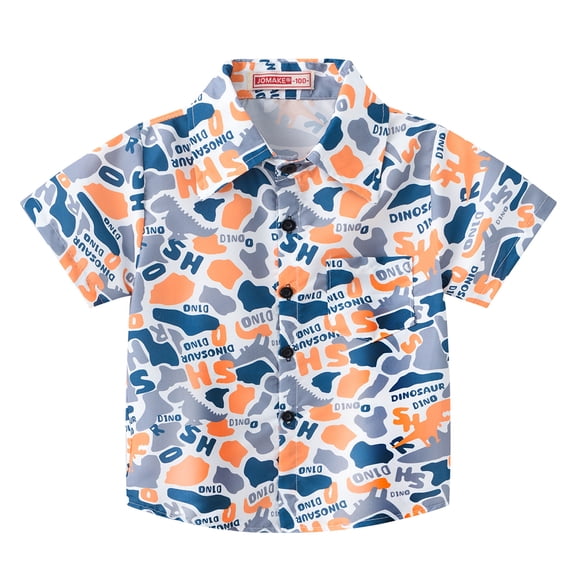 XBASW 6M-7T Boys Button down Shirts Printed Short Sleeve Blouses Top Summer Shirt with Pocket for Baby Toddler Kids