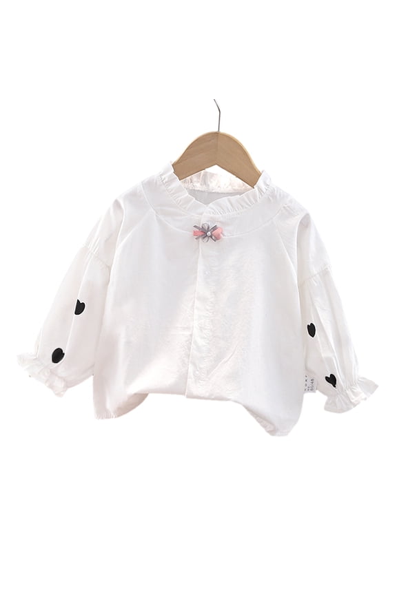 9M-6Y Girls Shirt Button-Down Blouse for Kids Baby Spring Fall Long-Sleeved Lace Shirt Tops