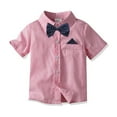 thumbnail image 1 of XBASW Baby Boys Short-Sleeved Shirt with Bowtie Toddler Gentleman Dress Shirt Summer Lapel Blouses for Boys 6M-5T, 1 of 9