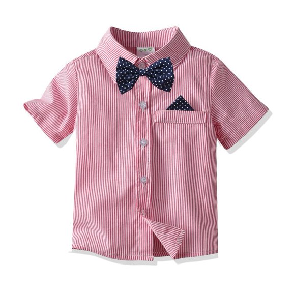 XBASW Baby Boys Short-Sleeved Shirt with Bowtie Toddler Gentleman Dress Shirt Summer Lapel Blouses for Boys 6M-5T