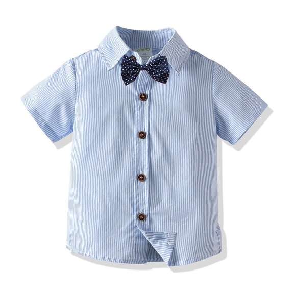 XBASW Baby Boys Short-Sleeved Shirt with Bowtie Toddler Gentleman Dress Shirt Summer Lapel Blouses for Boys 6M-5T