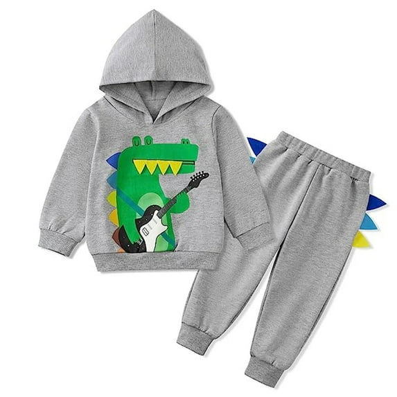 XBASW Baby Boys Spring Fall Sweatsuit Outfit 1-5T Toddler Dinosaur Print Hoodies Sweatshirt Sweatpants 2PCS Set