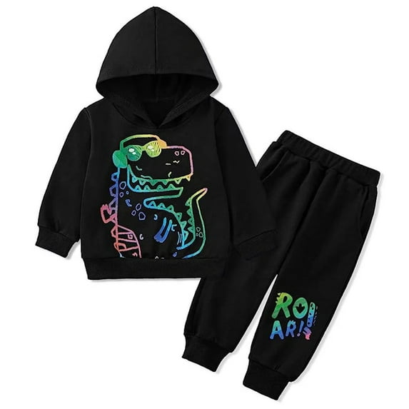 XBASW Baby Boys Spring Fall Sweatsuit Outfit 1-5T Toddler Dinosaur Print Hoodies Sweatshirt Sweatpants 2PCS Set