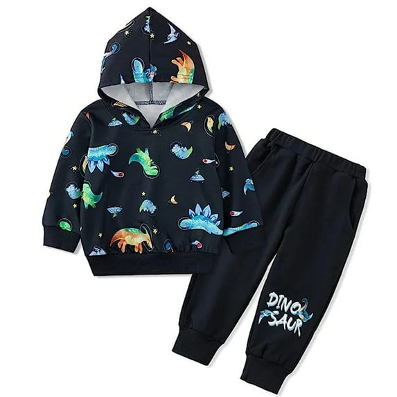 XBASW Baby Boys Spring Fall Sweatsuit Outfit 1-5T Toddler Dinosaur Print Hoodies Sweatshirt Sweatpants 2PCS Set