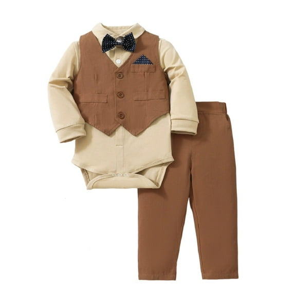 XBASW Baby Infant Boys Gentleman Outfits Formal Dress Shirt  Bowtie  Vest  Pants Set 3 Months -3 Years Baby Spring Fall Wedding Banquet Suits