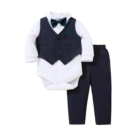 XBASW Baby Infant Boys Gentleman Outfits Formal Dress Shirt Bowtie Vest Pants Set 3 Months -3 Years Baby Spring Fall Wedding Banquet Suits