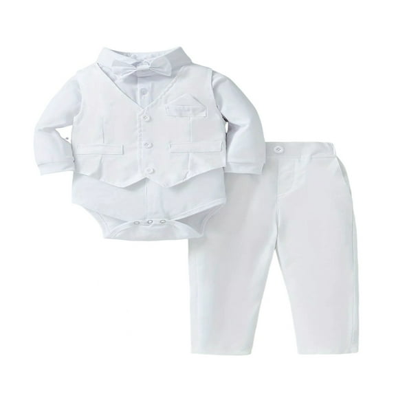 XBASW Baby Infant Boys Gentleman Outfits Formal Dress Shirt+ Bowtie+ Vest+ Pants Set 3 Months -3 Years Baby Spring Fall Wedding Banquet Suits