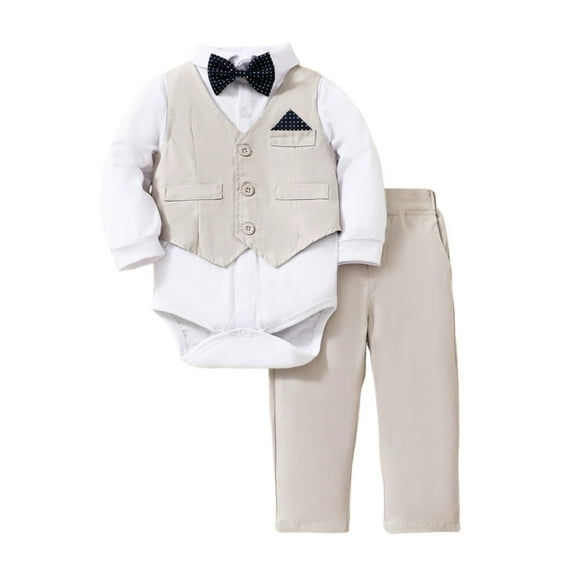 XBASW Baby Infant Boys Gentleman Outfits Formal Dress Shirt  Bowtie  Vest  Pants Set 3 Months -3 Years Baby Spring Fall Wedding Banquet Suits