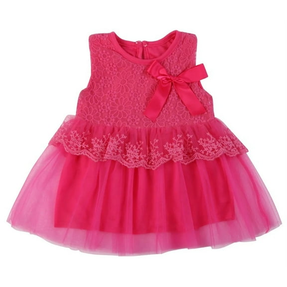 XBASW Baby Infant Girls Sleeveless Lace Princess Dress Tulle Tutu Dress Bowknot Wedding Party Gown for 0-24 Months