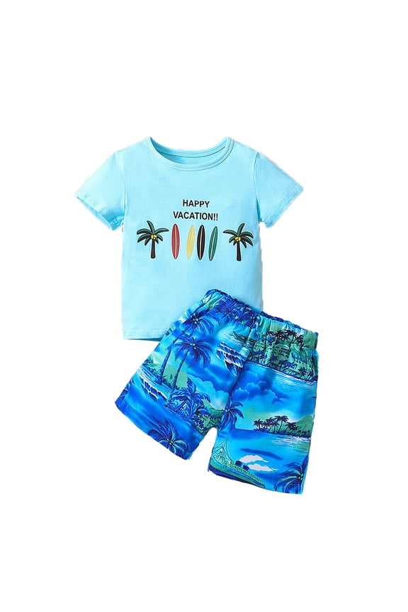 Baby Kids Boy's 2 Piece Shorts Set Coconut Tree Print Short Sleeve Crewneck T Shirt and Shorts Set Summer Vacation Outfits 18M-6T