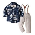 thumbnail image 1 of XBASW Baby Kids Boys Gentleman Outfits Suit Set Long Sleeve Flower Dress Shirt with Detachable Suspenders Pants + Bowtie 6 Months -6 Years, 1 of 9