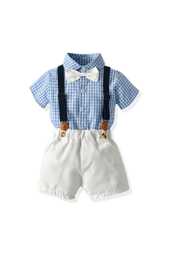 Baby Kids Boys Girls Twins Matching Outfits Toddler Girls Sleeveless Stripe Dress Boys Floral Bowtie Shirts Tops + Suspender Shorts Summer Set 6M-6T