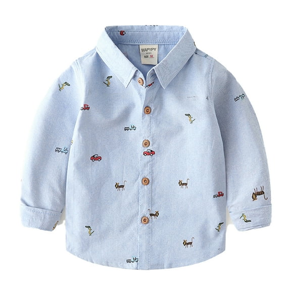 XBASW Baby Kids Boys Long Sleeve Shirt 2-7Y Boys Button down Dress Shirt Cartoon Full Print Blouses for Spring Fall