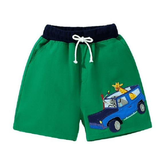 XBASW Baby Kids Boys Summer Shorts Cartoon Pattern Short Pants Cotton Elastic Waist Five Pants with Pockets for Boys 2-7Y