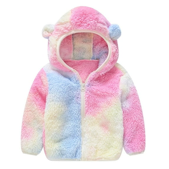 XBASW Baby Kids Fleece Jacket Tie Dye Zip up Coat for Boys Girls Soft Hooded Sweatshirt Jacket for Toddler 1-6T