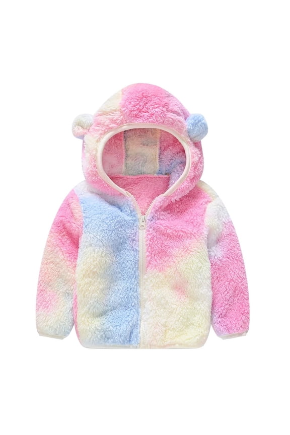 Baby Kids Fleece Jacket Tie Dye Zip up Coat for Boys Girls Soft Hooded Sweatshirt Jacket for Toddler 1-6T