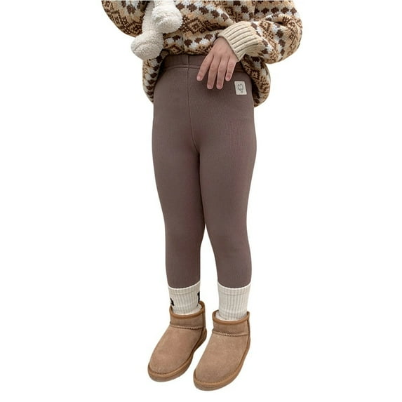 XBASW Baby Kids Fleece Leggings Solid Color Bottoms Pants for Girls Padded Trousers Slim Warm Girls Stretch Leggings for Toddler 6M -8T