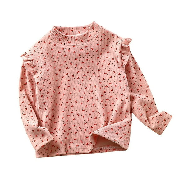 XBASW Baby Kids Fly Sleeve T-Shirt for Girls Fall Winter Floral Base Shirt Toddler Crewneck Tees Teen Long Sleeves Bottoming Shir for Girls 1-14T
