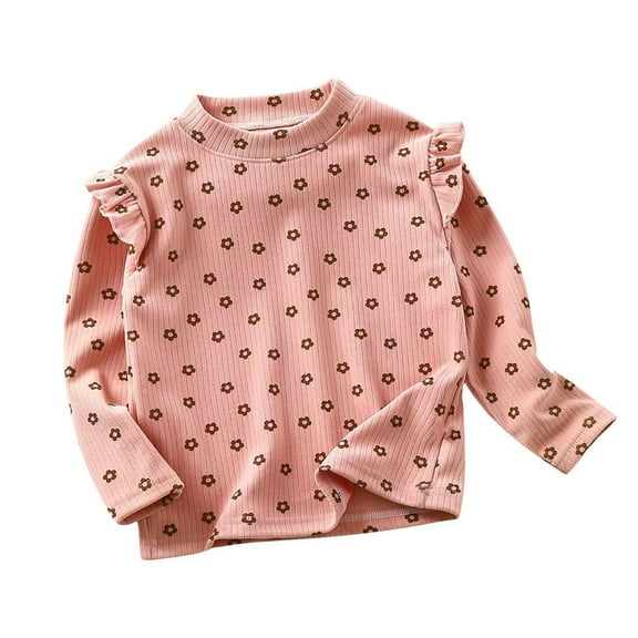 XBASW Baby Kids Fly Sleeve T-Shirt for Girls Fall Winter Floral Base Shirt Toddler Crewneck Tees Teen Long Sleeves Bottoming Shir for Girls 1-14T
