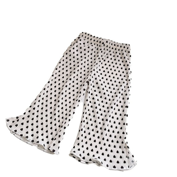 XBASW Baby Kids Girl's Print Wide Leg Pants Elastic Waist Flare Bell Bottom Pants Summer Straight Trousers 2-9 Years