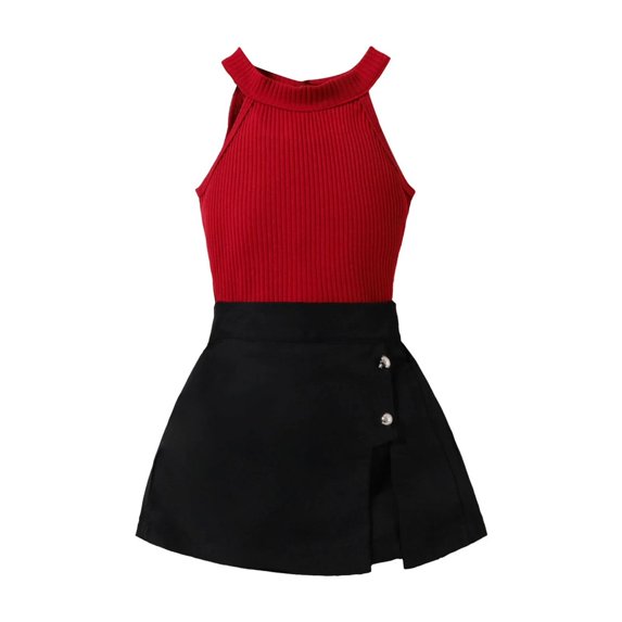 XBASW Baby Kids Girl's Summer Skirt Pants 2PCS Set Toddler Hanging Neck Pit Strip Sleeveless Top + Irregular Skirt Pants Girls Outfits for 1-6 Years Old