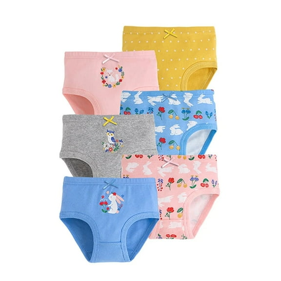 XBASW Baby Kids Girls Cotton Underwear Elastic Waist Triangle Briefs 2-11 Years Cartoon Print Panties Shorts Pack of 6
