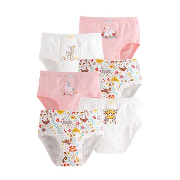 XBASW Baby Kids Girls Cotton Underwear Elastic Waist Triangle Briefs 2-11 Years Cartoon Print Panties Shorts Pack of 6