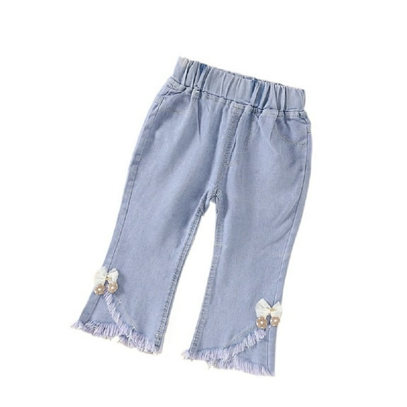 XBASW Baby Kids Girls Flared Jeans High Waist Stretch Denim Pants Summer Cotton Bell Bottoms for 1-6Y