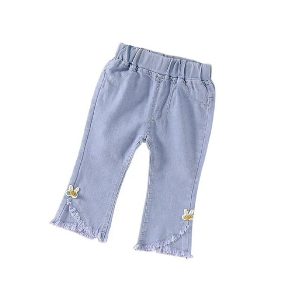 XBASW Baby Kids Girls Flared Jeans High Waist Stretch Denim Pants Summer Cotton Bell Bottoms for 1-6Y