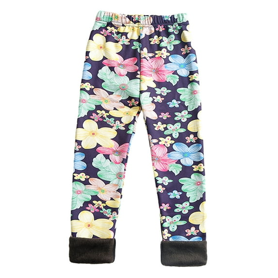 XBASW Baby Kids Girls Fleece Leggings Warm Stretchy Bottoms Pants Girls Winter Printing Trousers for Toddler 3-10T