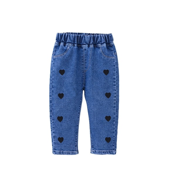 XBASW Baby Kids Girls Jeans Pants Spring Fall Embroidered Denim Trousers Elastic Waist Loose Pants for 1-6 Years