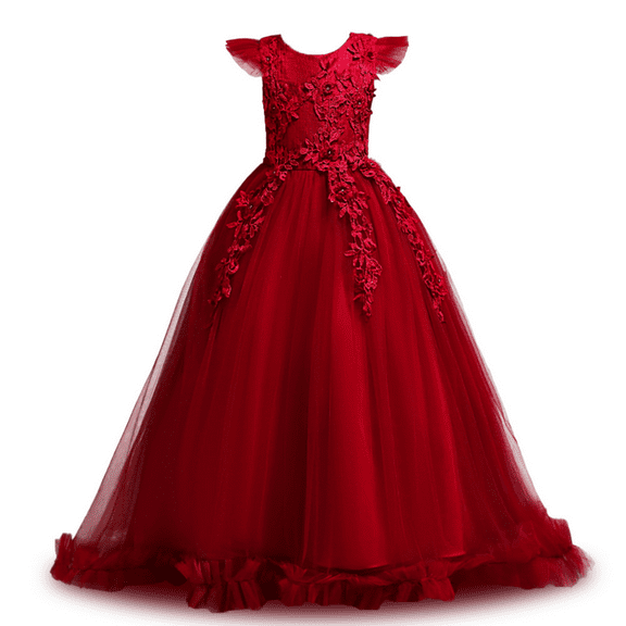 XBASW Baby Kids Girls Pageant Dress Lace Embroidery Princess Dress Toddler Flower Girl Wedding Birthday Party Gown for 4-14 Years