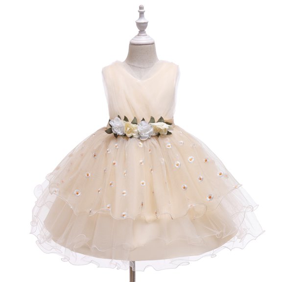 XBASW Baby Kids Girls Pageant Dress Mesh Tutu Princess Dress Toddler Flower Girl Wedding Birthday Party Gown for 2-10 Years