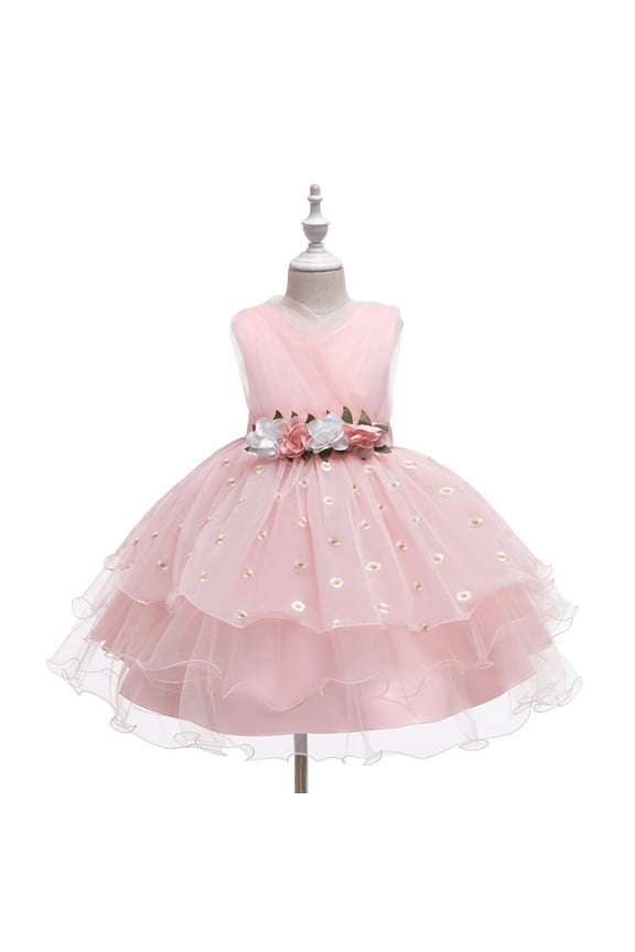 Baby Kids Girls Pageant Dress Mesh Tutu Princess Dress Toddler Flower Girl Wedding Birthday Party Gown for 2-10 Years