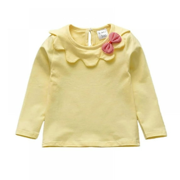 XBASW Baby Kids Girls T-Shirt Long Sleeves Tees Toddler Solid Color Doll Collar Bottom Tops for Spring Autumn 0-7 Years